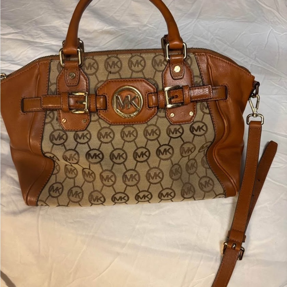 Michael Kors Tan and Brown Logo Satchel